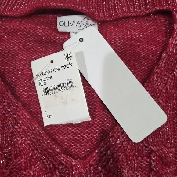 Olivia Sky Cutout Metallic Cable Knit Pullover Sweater Red Women's Sz Large NWT. - Picture 8 of 11